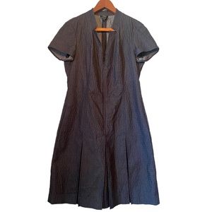 W by Worth Navy Blue Textured Short Sleeve Zipper Front Dress